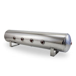 Air Lift 4 Gal Alum Tank - (4) 1/4in Face (2) 3/8in Ports & 1/4in Drain - 30in L X 6in D - Polished - Miami AutoSport Technik