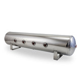 Air Lift 4 Gal Alum Tank - (4) 1/4in Face (2) 3/8in Ports & 1/4in Drain - 30in L X 6in D - Polished - Miami AutoSport Technik